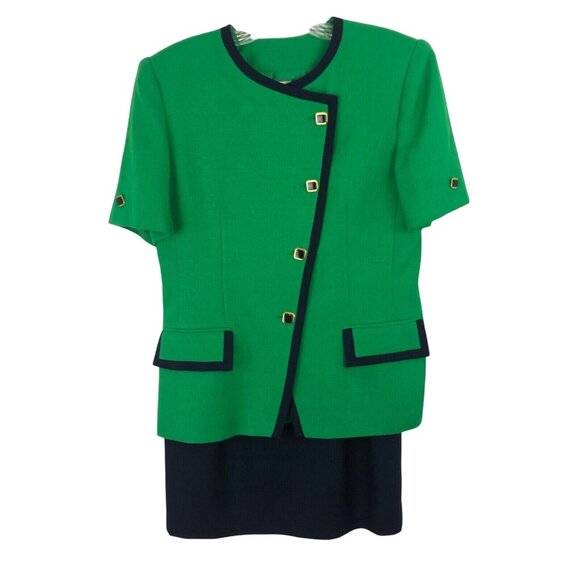Kasper Dresses & Skirts - Kasper Skirt Suit 2 Piece Set Womens Size Petite 6P Green/Navy Blue